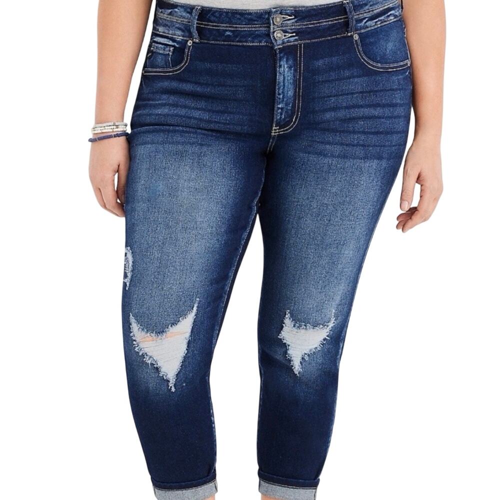 KanCan Crop Jeans Size 20 Distressed Stretch Denim Dark Wash High Rise
